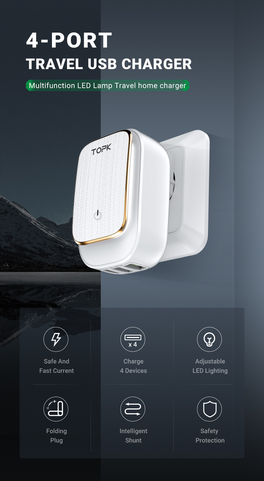 TOPK LED 4 Port USB Charger