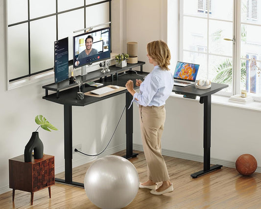 Electric L Shaped Standing Desk with Monitor Stand, 59 Inch Height