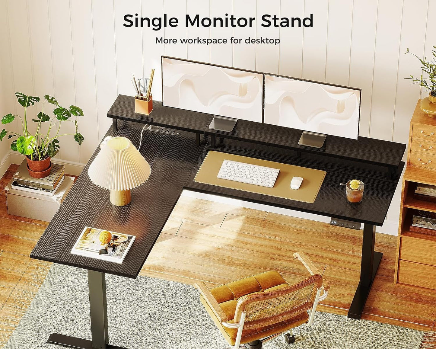 Electric L Shaped Standing Desk with Monitor Stand, 59 Inch Height