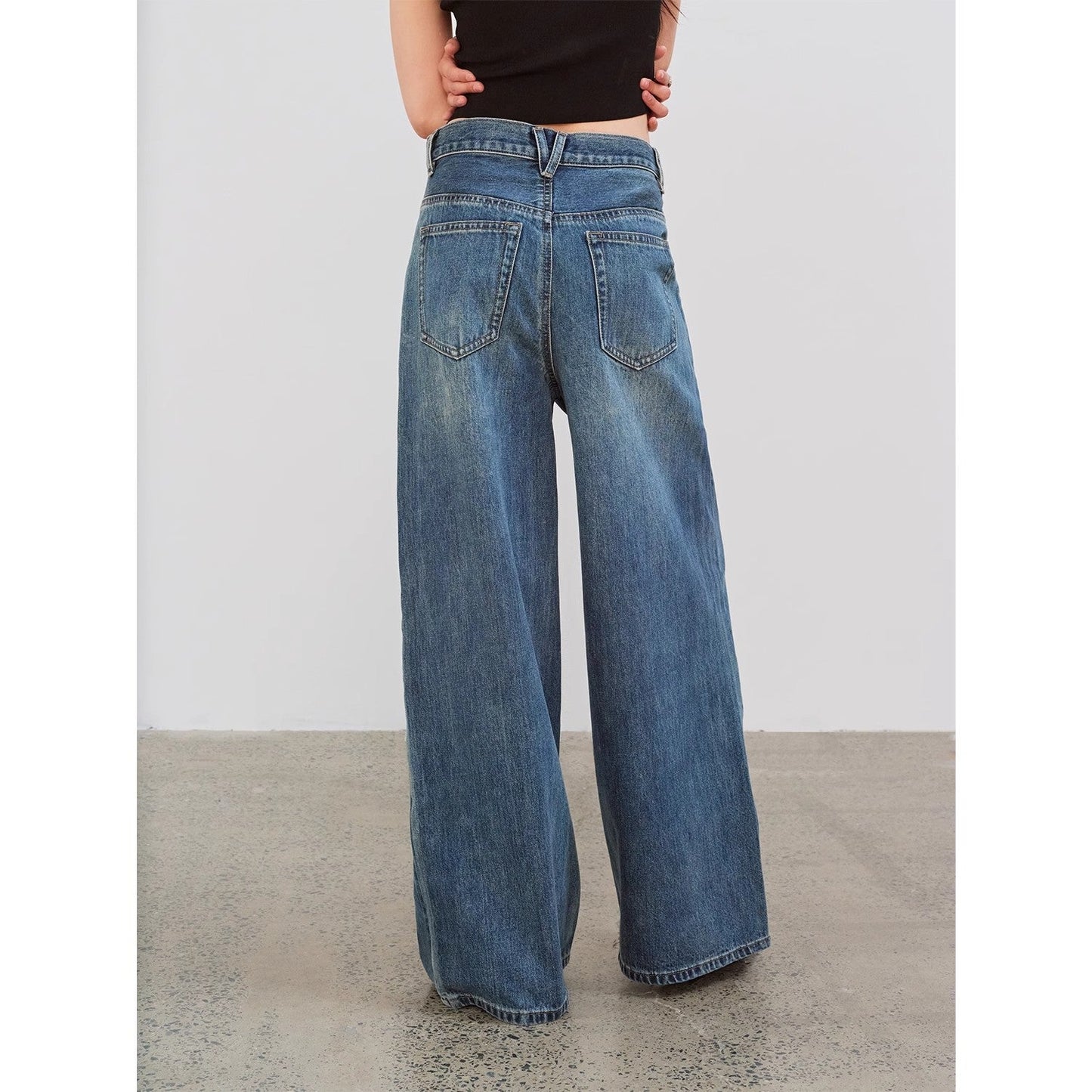 "Silent Deep Sea"Washed Vintage Blue Straight-leg Workwear Jeans for