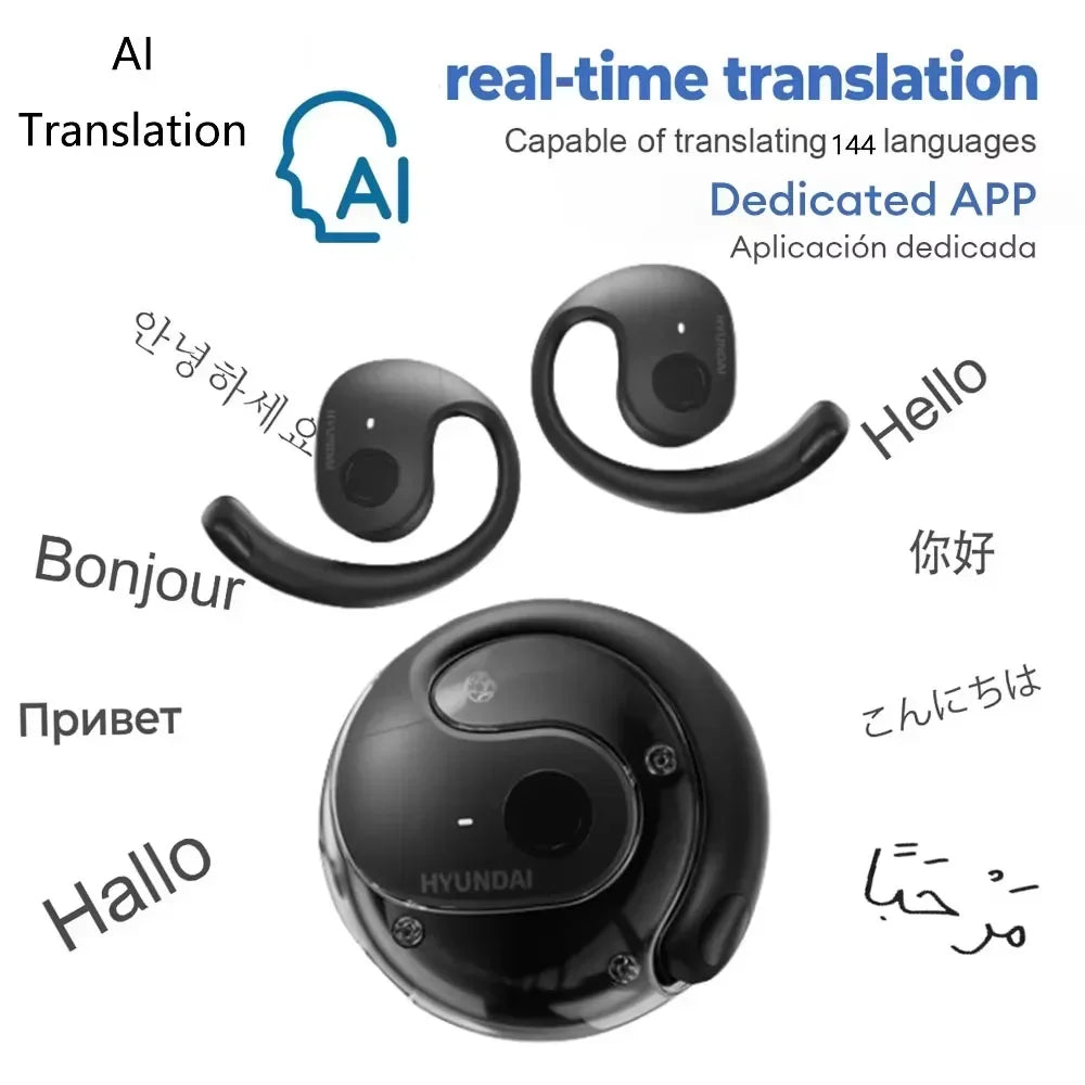 AI Translation Bluetooth 5.3 Ear-Hook Earbuds - 144 Languages