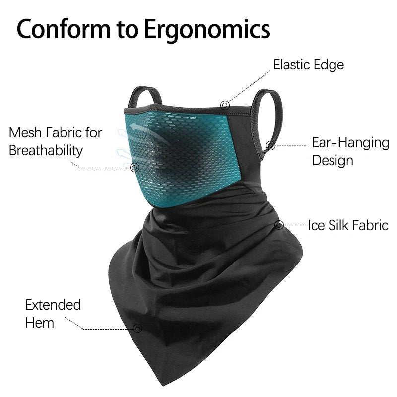 Fishing Sun Protection Face Mask Breathable Summer Cooling Unisex Neck Gaiter Ear-Hanging Triangle Scarf Cycling Face Cover