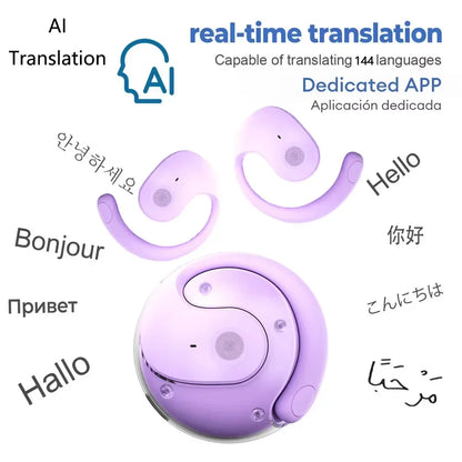 AI Translation Bluetooth 5.3 Ear-Hook Earbuds - 144 Languages