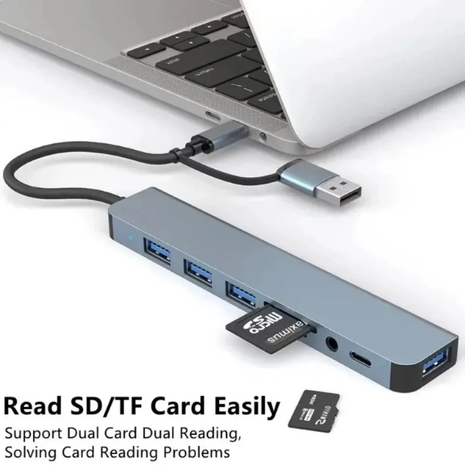 8in1 USB C Hub 4 USB Ports 1 USB-C Jack TF/SD Card Reader 3.5mm Audio Output for MacBook pro iPad pro iPhone 15 Laptop
