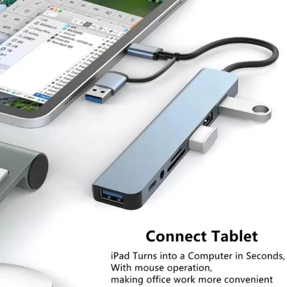 8in1 USB C Hub 4 USB Ports 1 USB-C Jack TF/SD Card Reader 3.5mm Audio Output for MacBook pro iPad pro iPhone 15 Laptop