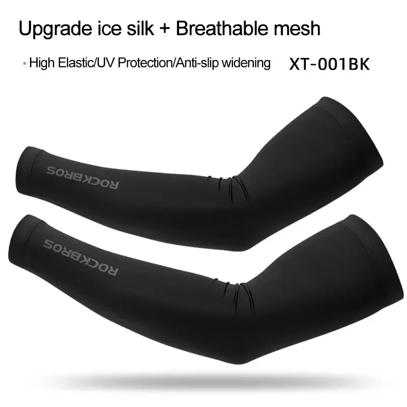ROCKBROS Summer Arm Sleeves Ice Fabric Cool UV Protection Breathable Running Cycling Arm Sleeves Quick Dry Sports Arm Warmers