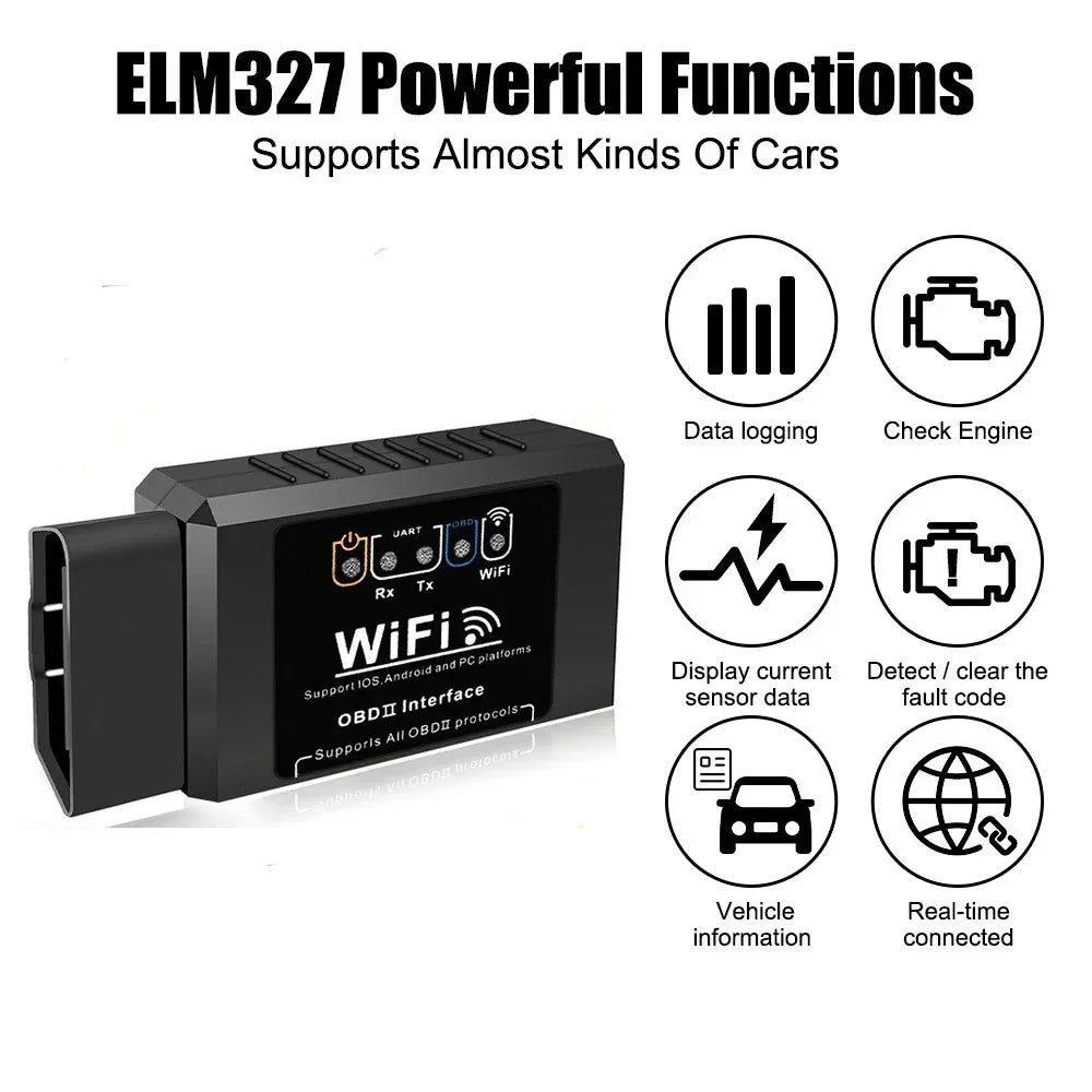 Popular ELM327 WiFi OBD2 Diagnostic Scanner V1.5 Car Code Reader Check Engine Fault Detector Tool for Android iOS PC Vehicles