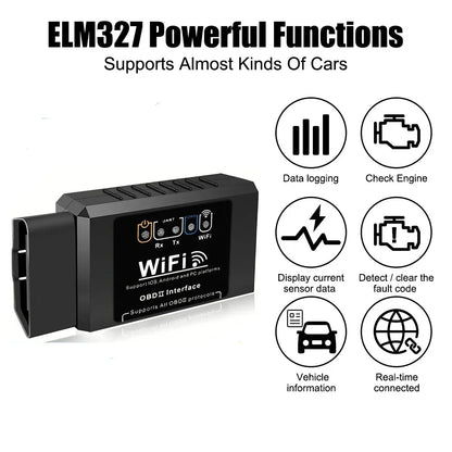 Popular ELM327 WiFi OBD2 Diagnostic Scanner V1.5 Car Code Reader Check Engine Fault Detector Tool for Android iOS PC Vehicles