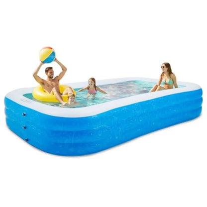 Inflatable Pool 120" x 72" x 22" Rectangular Family Swimming Pool Durable PVC Material Blow-up Pool for Outdoor Summer Fun Easy