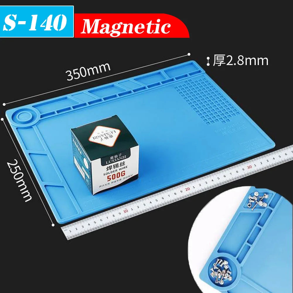 Soldering Station Mat Silicone Work Mat Heat Resistant 932°F Anti-Static Magnetic Mat for Electronic Phone Laptop Watch Repair