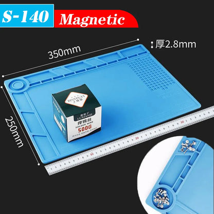 Soldering Station Mat Silicone Work Mat Heat Resistant 932°F Anti-Static Magnetic Mat for Electronic Phone Laptop Watch Repair