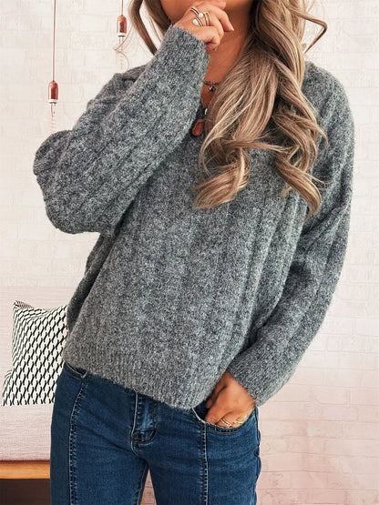 Ribbed Hem Quarter Zip Sweater