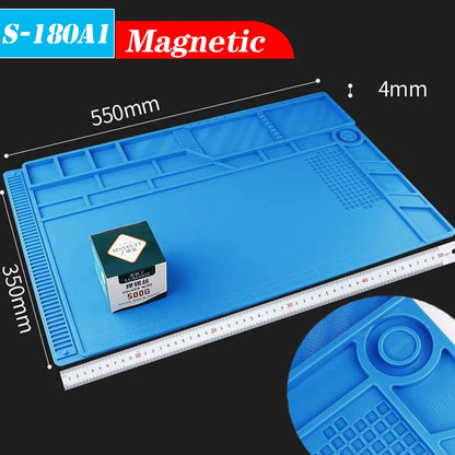 Soldering Station Mat Silicone Work Mat Heat Resistant 932°F Anti-Static Magnetic Mat for Electronic Phone Laptop Watch Repair
