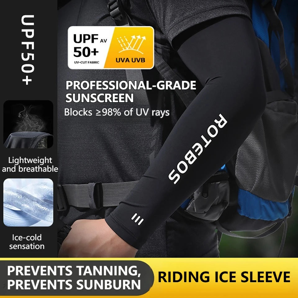 GOBYGO 1Pair Men Summer Cooling Arm Sleeves Breathable Elastic Ice Silk UV Protection Sleeves Outdoor Sports Driving Fishing