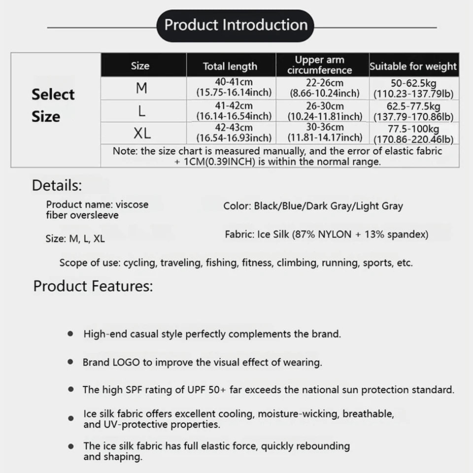 GOBYGO 1Pair Men Summer Cooling Arm Sleeves Breathable Elastic Ice Silk UV Protection Sleeves Outdoor Sports Driving Fishing