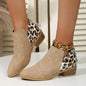 Fashion Leopard Print Boots Women Pointed Toe Chunky Heel Back Zipper