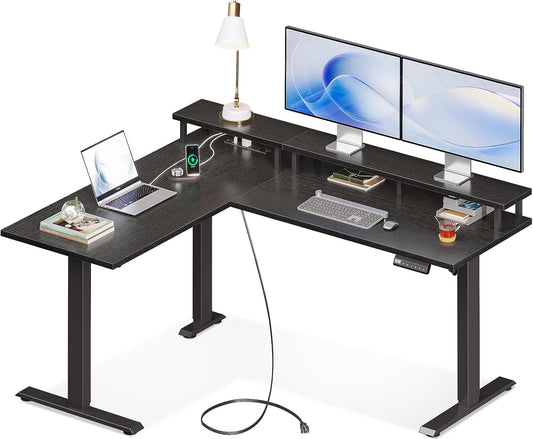 Electric L Shaped Standing Desk with Monitor Stand, 59 Inch Height
