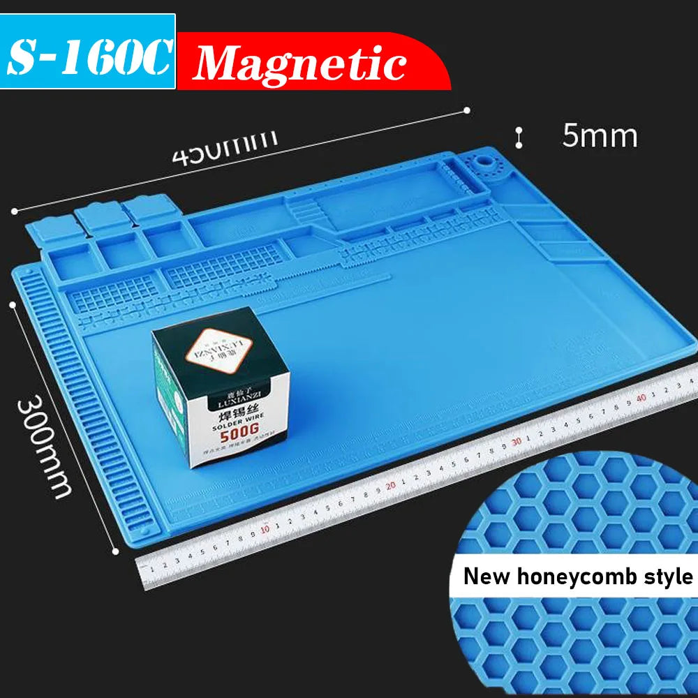 Soldering Station Mat Silicone Work Mat Heat Resistant 932°F Anti-Static Magnetic Mat for Electronic Phone Laptop Watch Repair