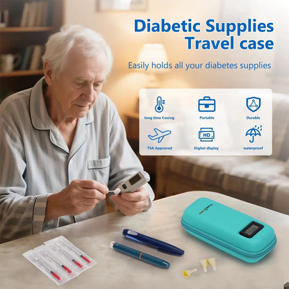Waterproof Insulin Cooler Daily Travel Case with 2 Ice Pack With Thermometer Display Diabetic Cooler Medication Refrigerated Bag