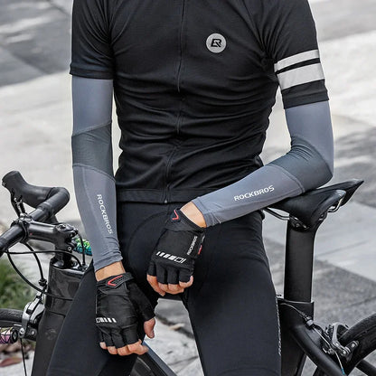 ROCKBROS Summer Arm Sleeves Ice Fabric Cool UV Protection Breathable Running Cycling Arm Sleeves Quick Dry Sports Arm Warmers