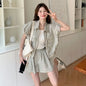 Women's Suit Fashion Two Piece Set Shirt Shorts Cotton Petite Women Summer Sweet Cool Youthful Fashionable Trendy High End