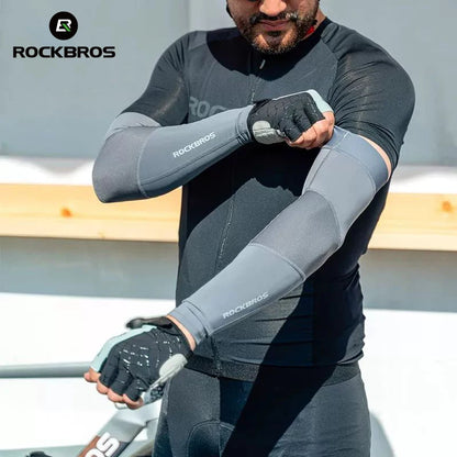 ROCKBROS Summer Arm Sleeves Ice Fabric Cool UV Protection Breathable Running Cycling Arm Sleeves Quick Dry Sports Arm Warmers