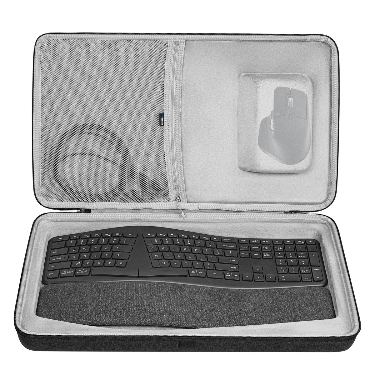 Geekria Keyboard Case Compatible with Logitech Ergo K860 Wireless Ergonomic Keyboard and MX Master 3S Mouse Combo (Dark Grey)