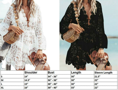 Lace Bathing Suit Cover Up Boho Beach Women Maxi Bikini Sundress Dress