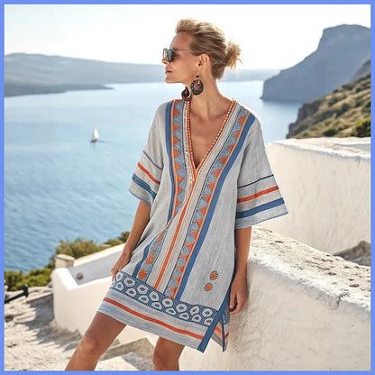 Women's 2025 Summer V-Neck Floral Print Loose Beach Dress, Casual Holiday Maxi Vestidos De Verano(72 characters)