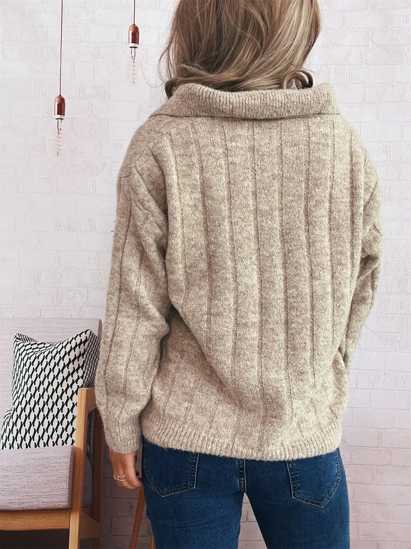 Ribbed Hem Quarter Zip Sweater