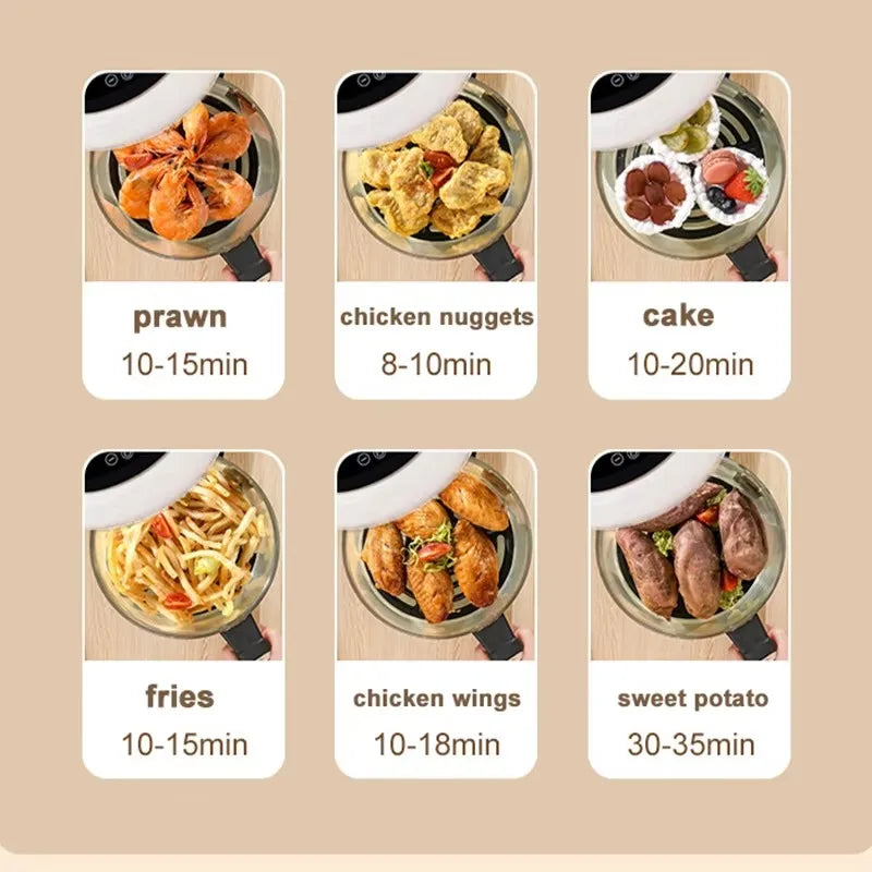 Intelligent Air Fryer Household Transparent Glass Visual Window Oil Smoke Free Fried Chicken Wings Air Fryer Toaster Oven OEM