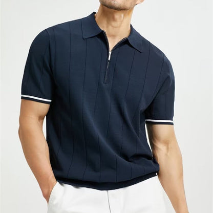 Fashion Short-sleeved Polo Shirt Summer Lapel Zipper T-shirt Tops Mens