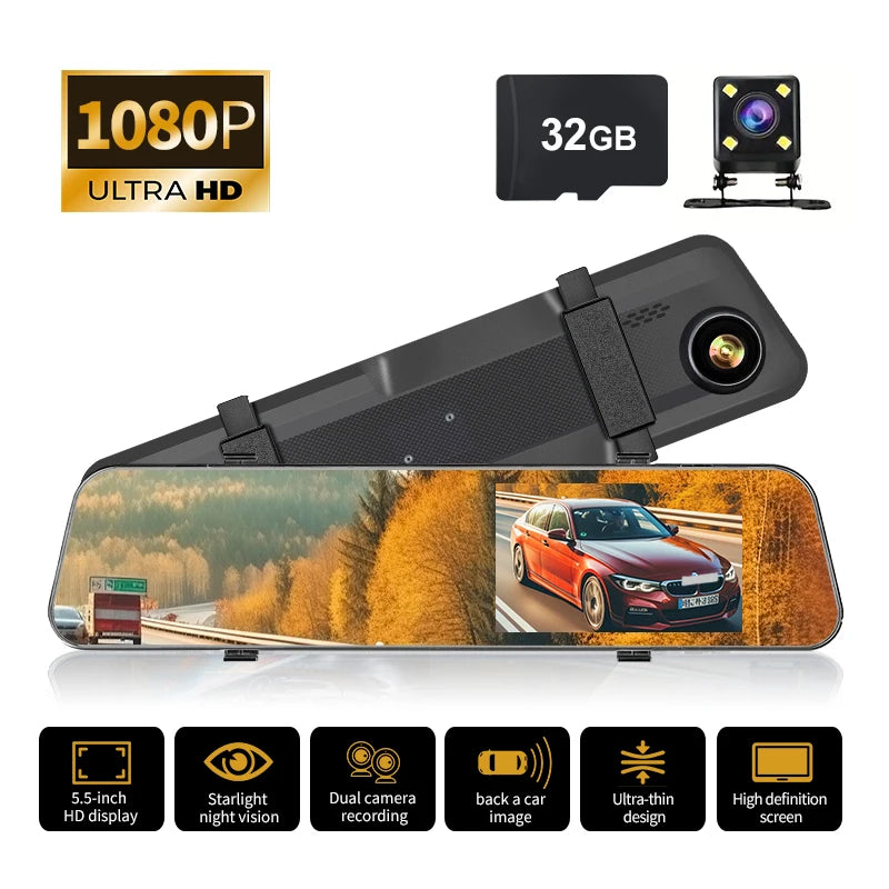 Rearview Mirror 1080P HD Screen Front and Rear Dual Recording