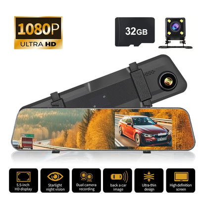 Rearview Mirror 1080P HD Screen Front and Rear Dual Recording