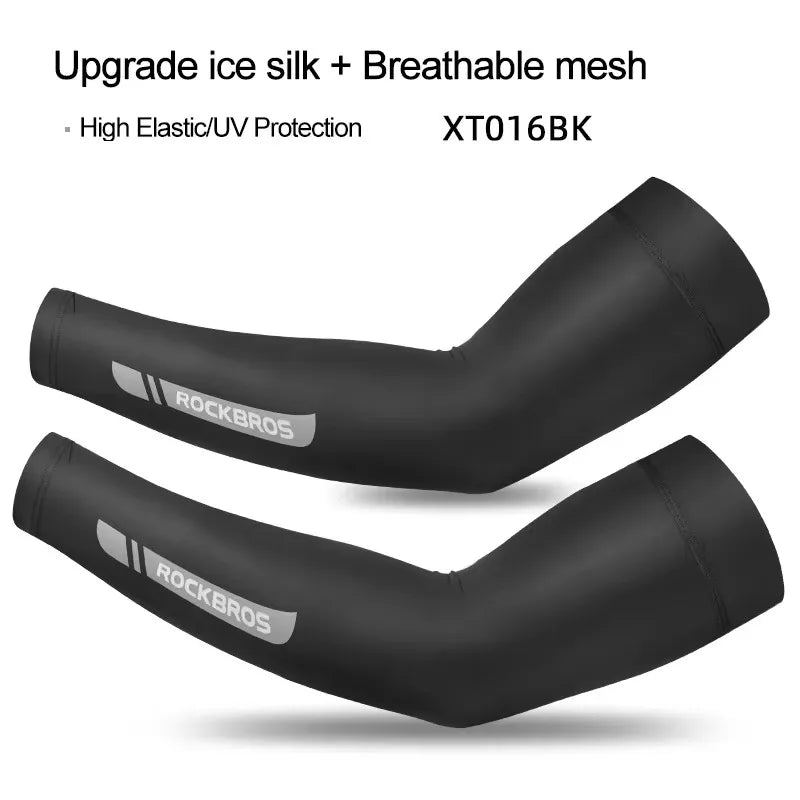 ROCKBROS Summer Arm Sleeves Ice Fabric Cool UV Protection Breathable Running Cycling Arm Sleeves Quick Dry Sports Arm Warmers
