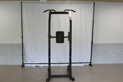 Power Tower Station with Push-up Rod Pull-up Rod Upper Body Strength Training Fitness Equipment Steel Frame Black