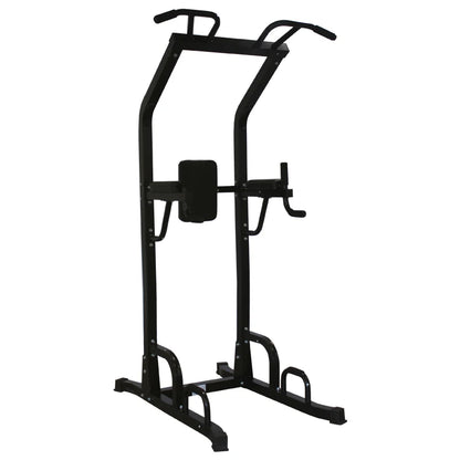 Power Tower Station with Push-up Rod Pull-up Rod Upper Body Strength Training Fitness Equipment Steel Frame Black