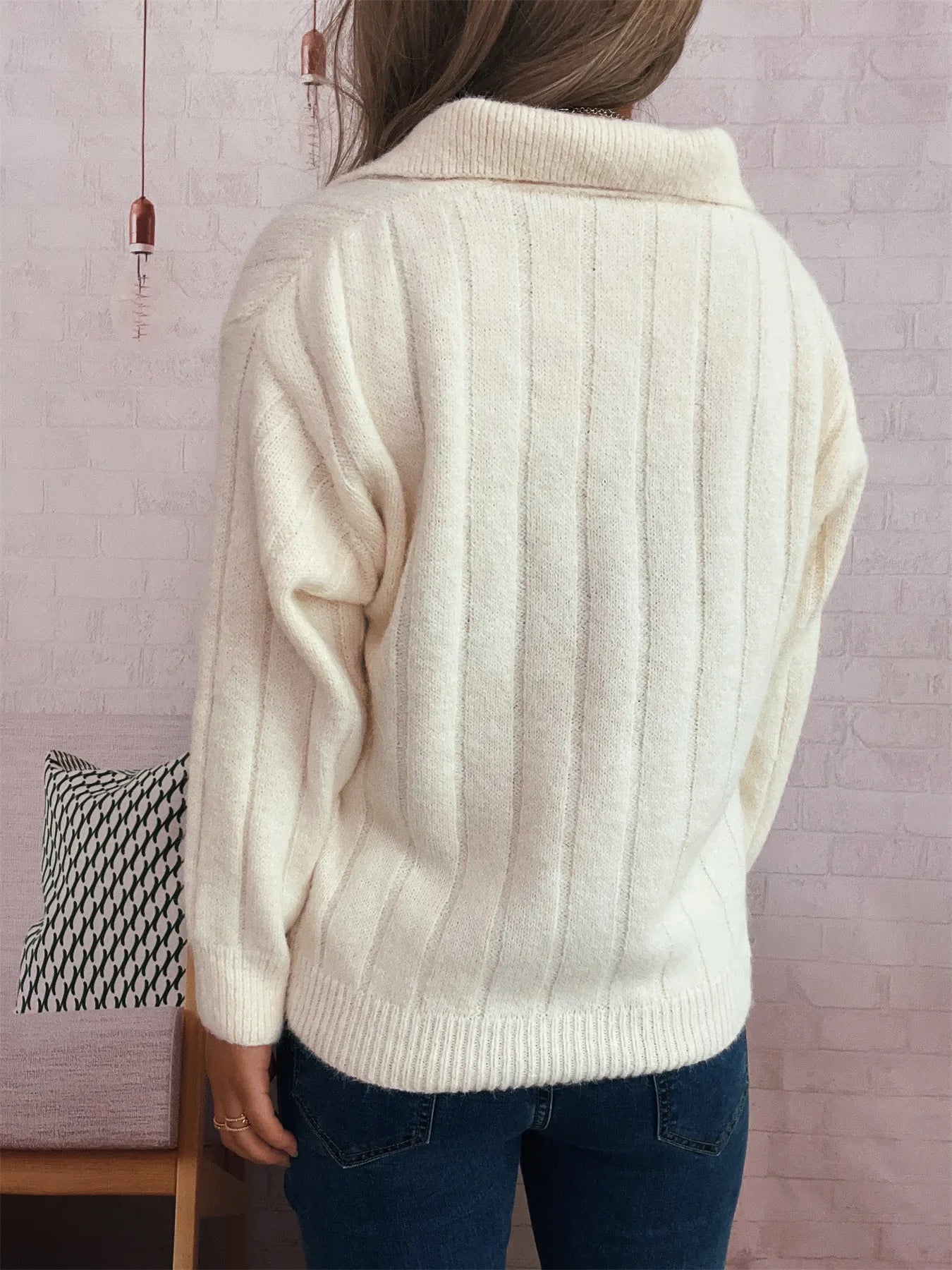 Ribbed Hem Quarter Zip Sweater