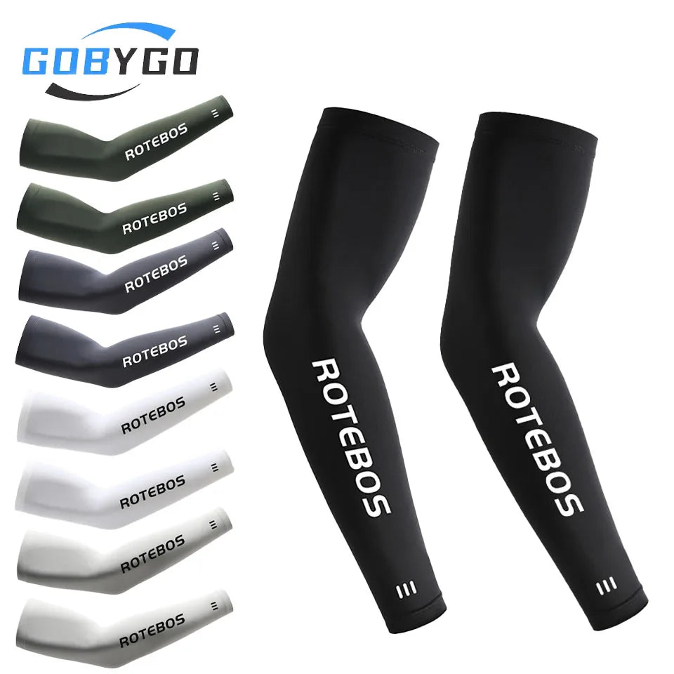 GOBYGO 1Pair Men Summer Cooling Arm Sleeves Breathable Elastic Ice Silk UV Protection Sleeves Outdoor Sports Driving Fishing