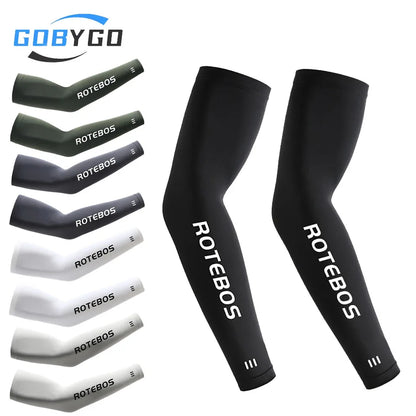 GOBYGO 1Pair Men Summer Cooling Arm Sleeves Breathable Elastic Ice Silk UV Protection Sleeves Outdoor Sports Driving Fishing