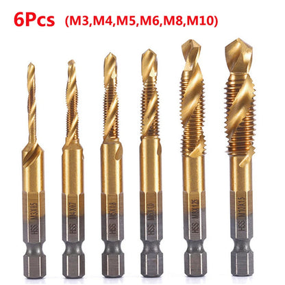 Hex Shank Titanium Plated HSS Screw Thread Metric Tap Drill Bits Screw Machine Compound Tap M3 M4 M5 M6 M8 M10 Hand Tools
