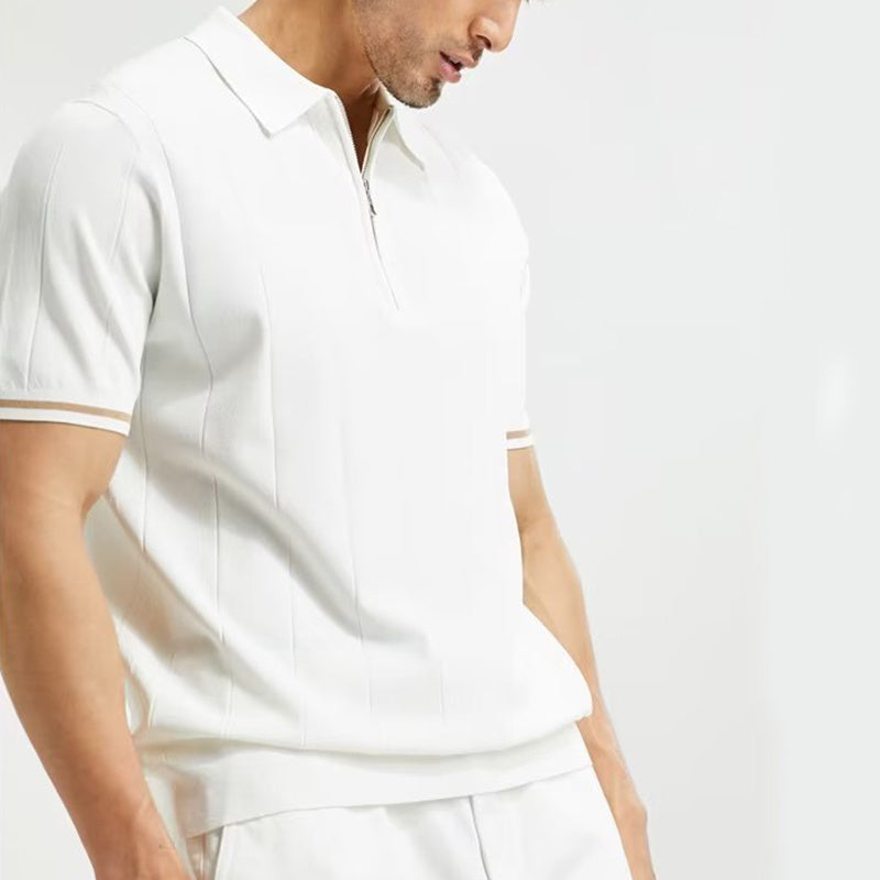 Fashion Short-sleeved Polo Shirt Summer Lapel Zipper T-shirt Tops Mens