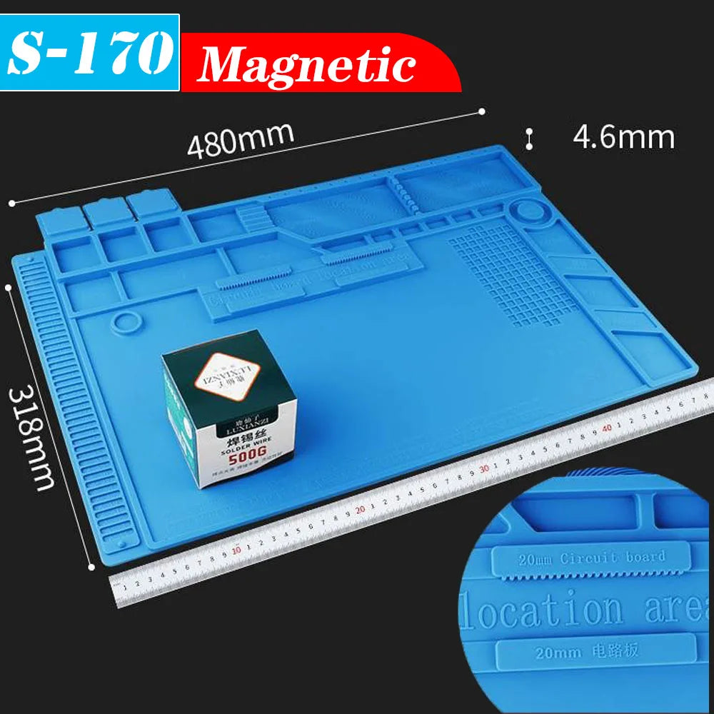 Soldering Station Mat Silicone Work Mat Heat Resistant 932°F Anti-Static Magnetic Mat for Electronic Phone Laptop Watch Repair