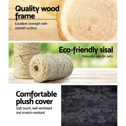 i.Pet Cat Tree 140cm Tower Scratching Post Scratcher Wood Condo House Toys Grey