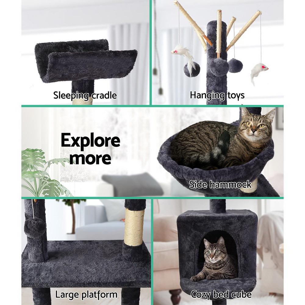 i.Pet Cat Tree 140cm Tower Scratching Post Scratcher Wood Condo House Toys Grey