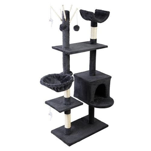 i.Pet Cat Tree 140cm Tower Scratching Post Scratcher Wood Condo House Toys Grey