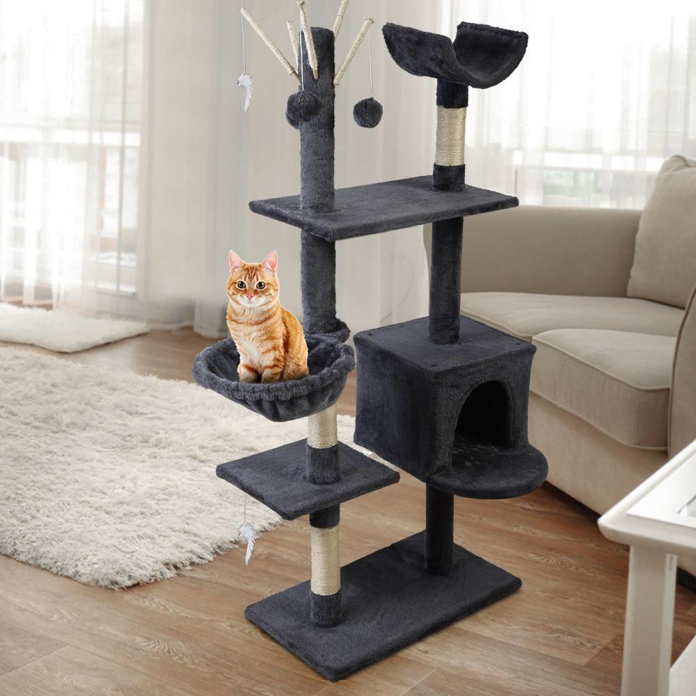 i.Pet Cat Tree 140cm Tower Scratching Post Scratcher Wood Condo House Toys Grey