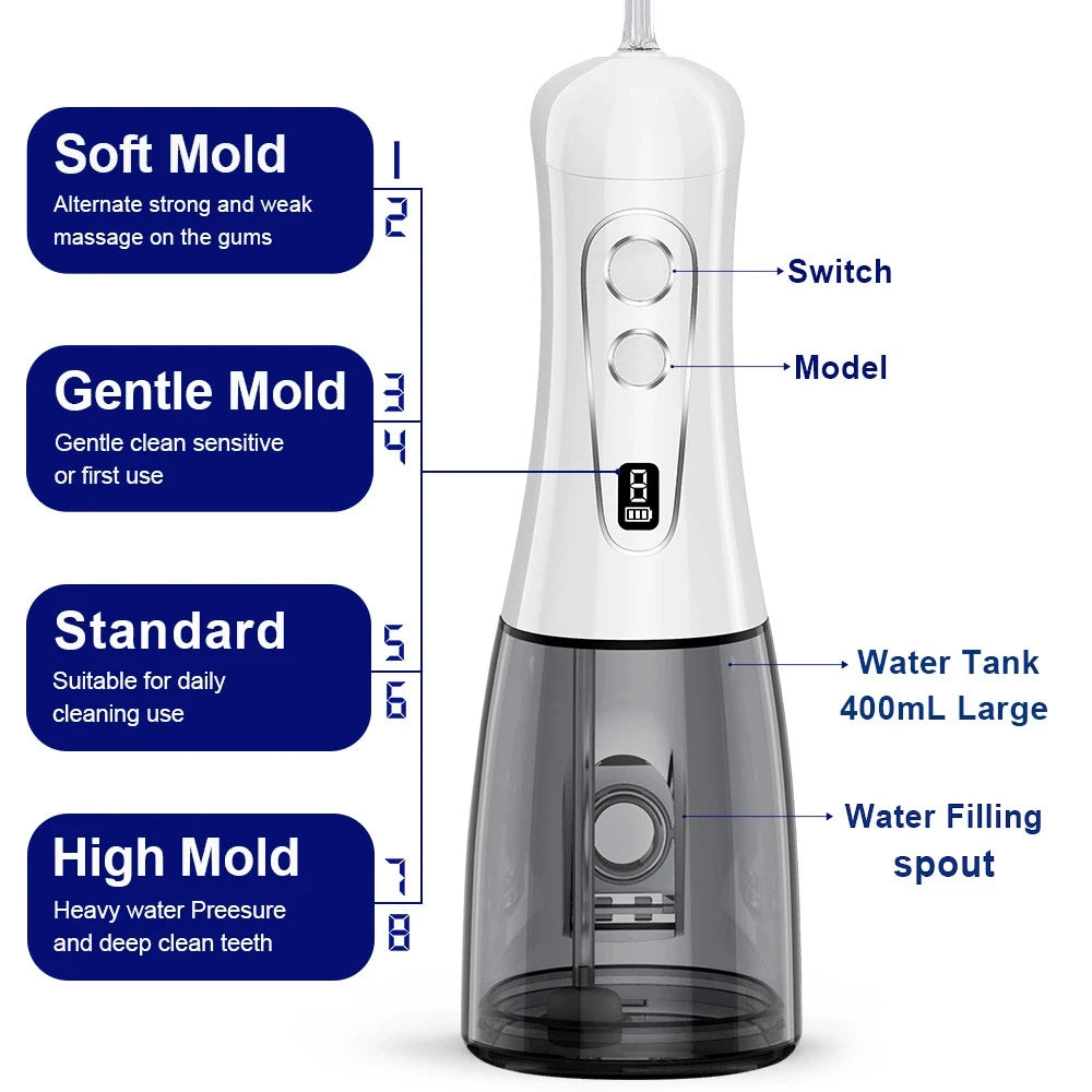 Portable Oral Irrigator Water Flosser Rechargeable 8 Modes Dental