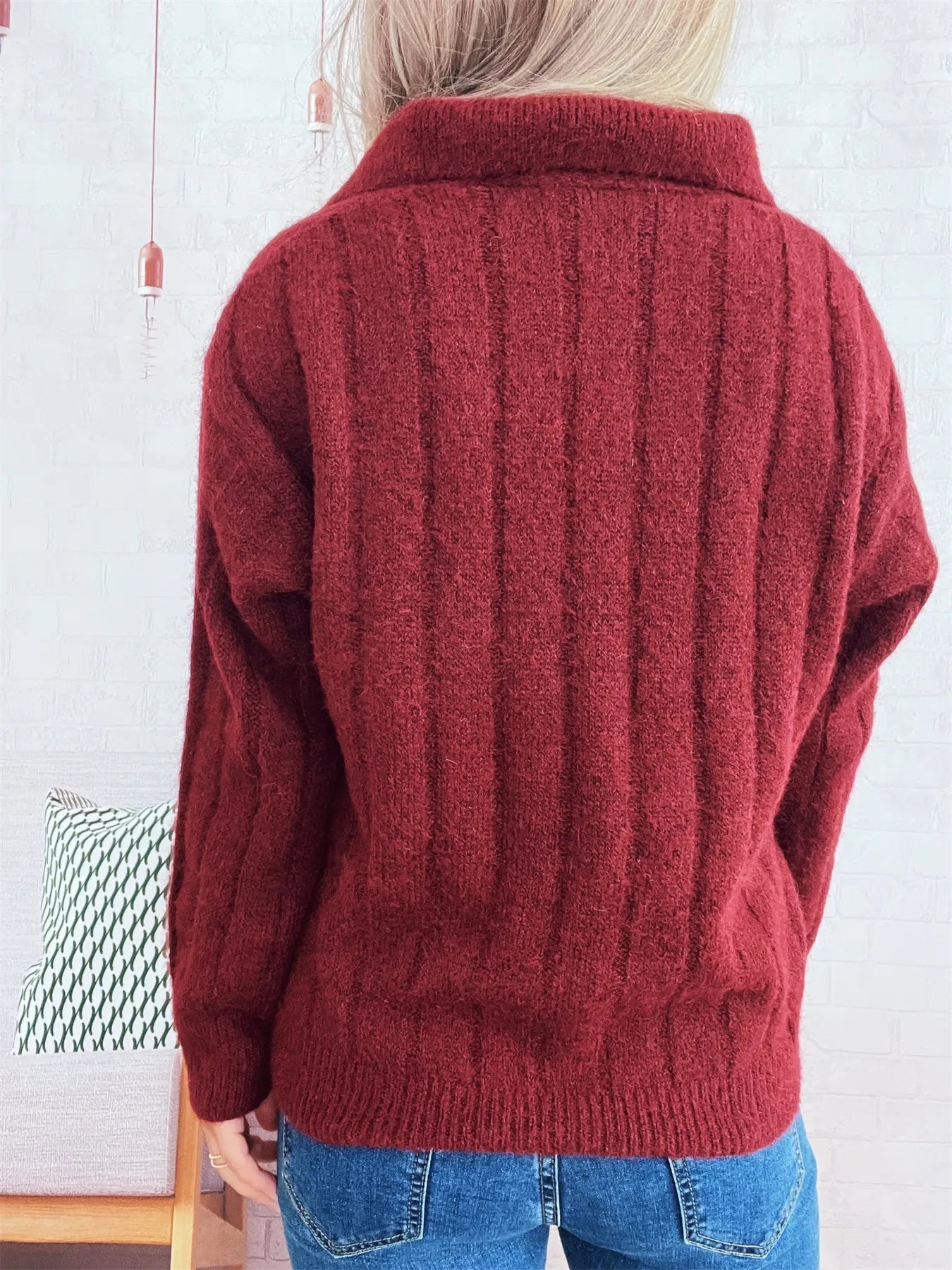 Ribbed Hem Quarter Zip Sweater
