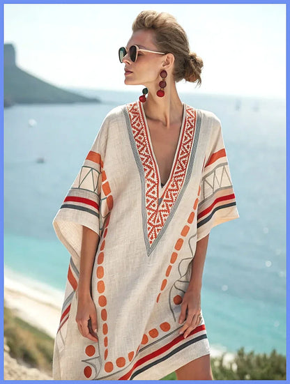 Women's 2025 Summer V-Neck Floral Print Loose Beach Dress, Casual Holiday Maxi Vestidos De Verano(72 characters)